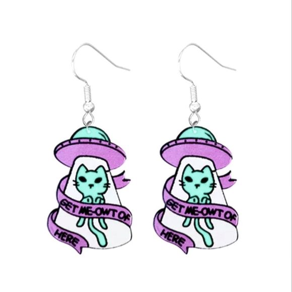 Dolls Kill Jewelry - NWOT Acrylic Cat Being Abducted Earrings